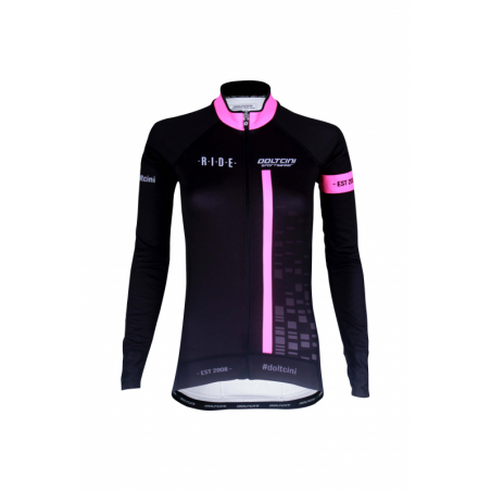 Cycling Lady Jersey Long Sleeves BLACK/FLUO PINK - CUBO